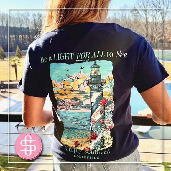 New Simply Southern Be a Light For All to See T-shirt Lighthouse Tee Women’s XL - Picture 1 of 7